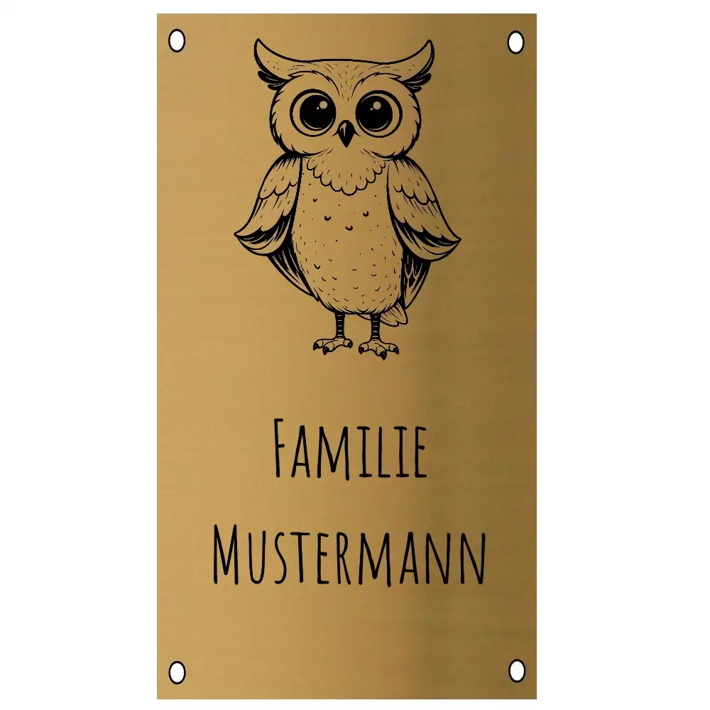 Türschild individuell gestalten aus Edelstahl in Messingoptik Maße: 100x180mm mit 4 Bohrungen