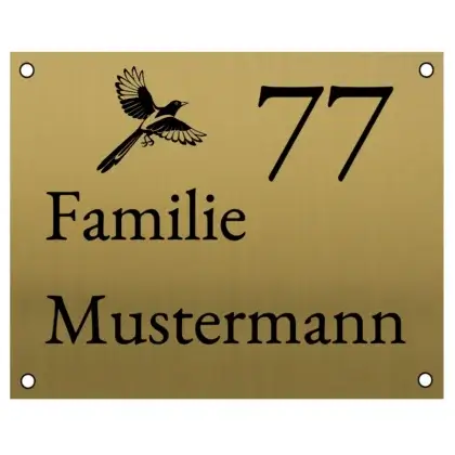 Wohnungstür Türschild aus Edelstahl in Messingoptik Maße: 125x100 mm mit 4 Bohrungen