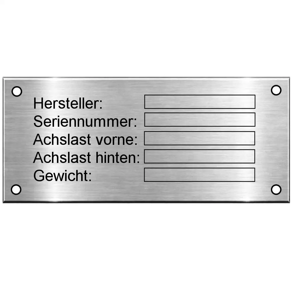 Anhänger Typenschild gravieren lassen aus Edelstahl Maße: 100x44 mm mit 4 Bohrungen