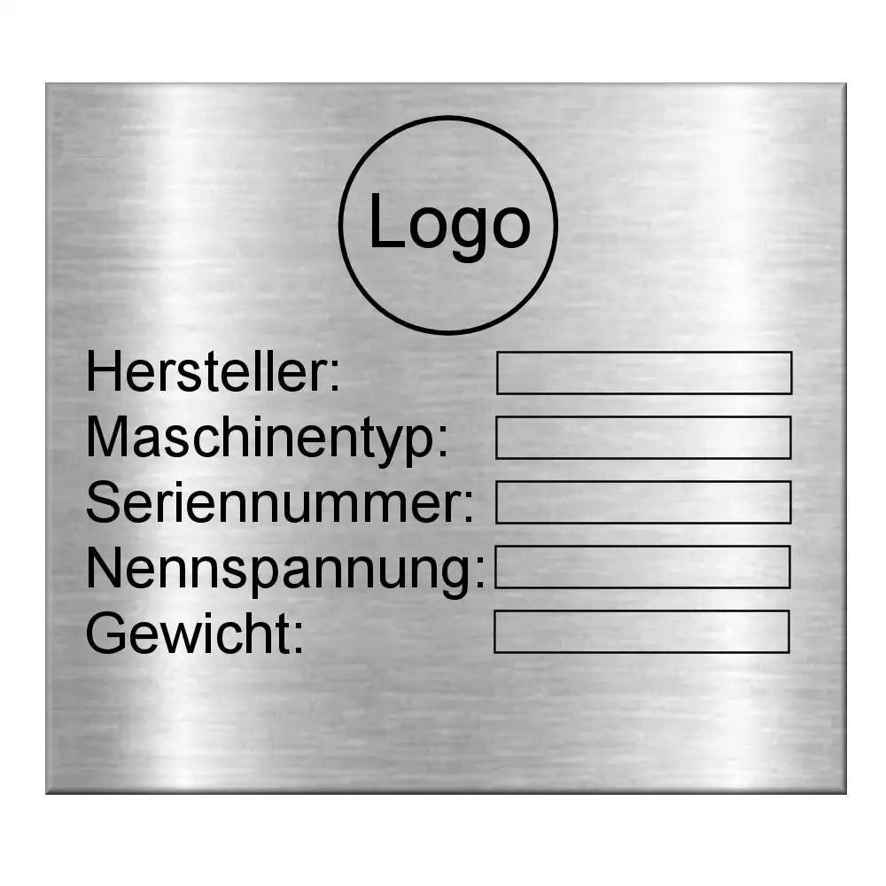 Blanco Typenschild beschriften aus Edelstahl mit Gravur Maße: 90x70 mm