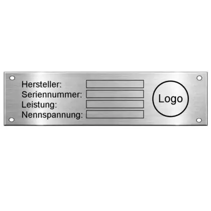 Edelstahl Typenschild beschriften mit Gravur Maße: 150x40 mm mit 4 Bohrungen
