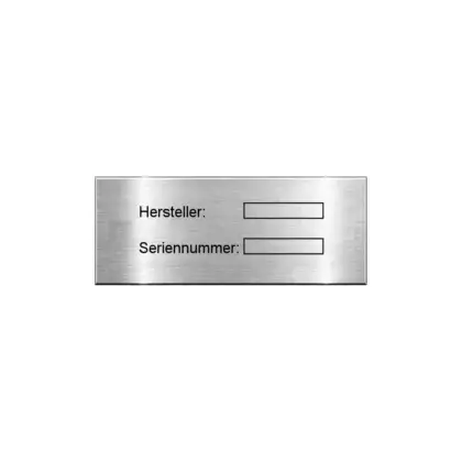 Maschinen Typenschild beschriften aus Edelstahl mit Gravur Maße: 50x20 mm