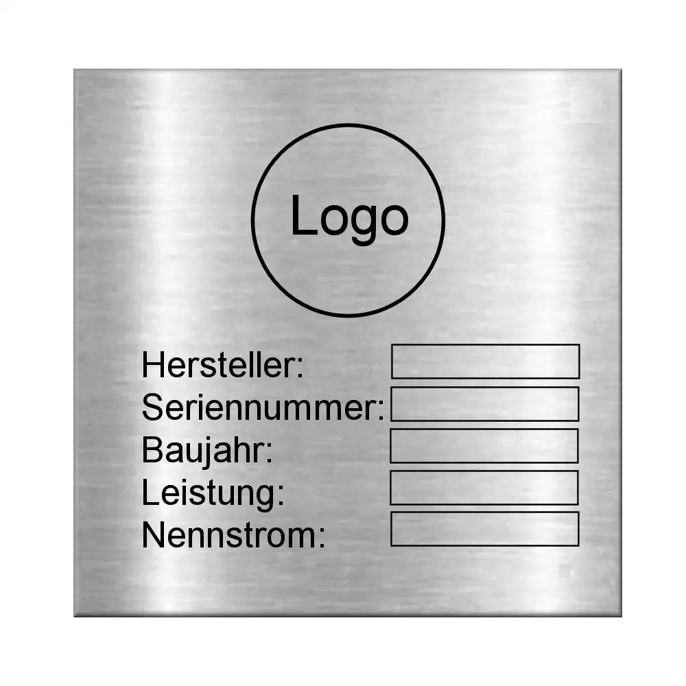 Typenschild Einzelanfertigung aus Edelstahl mit Gravur Maße: 50x50 mm