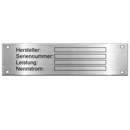 Typenschild kaufen aus Edelstahl mit Gravur Maße: 148x38 mm mit 4 Bohrungen