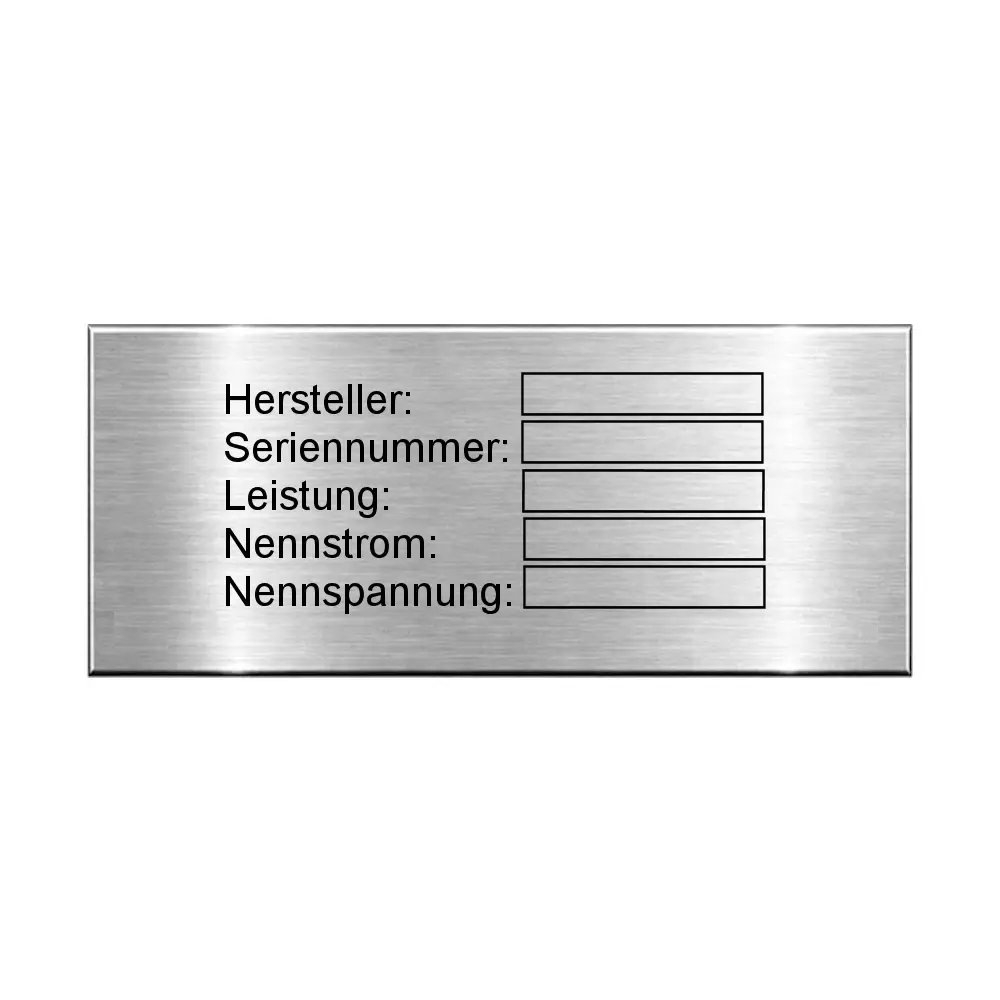Typenschild online kaufen aus Edelstahl Maße: 70x30 mm