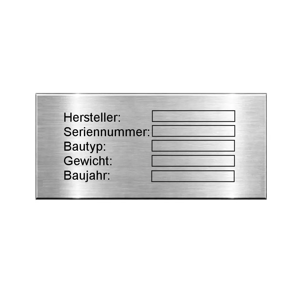 Typenschild selbstklebend (optional) aus Edelstahl mit Gravur Maße: 65x30 mm