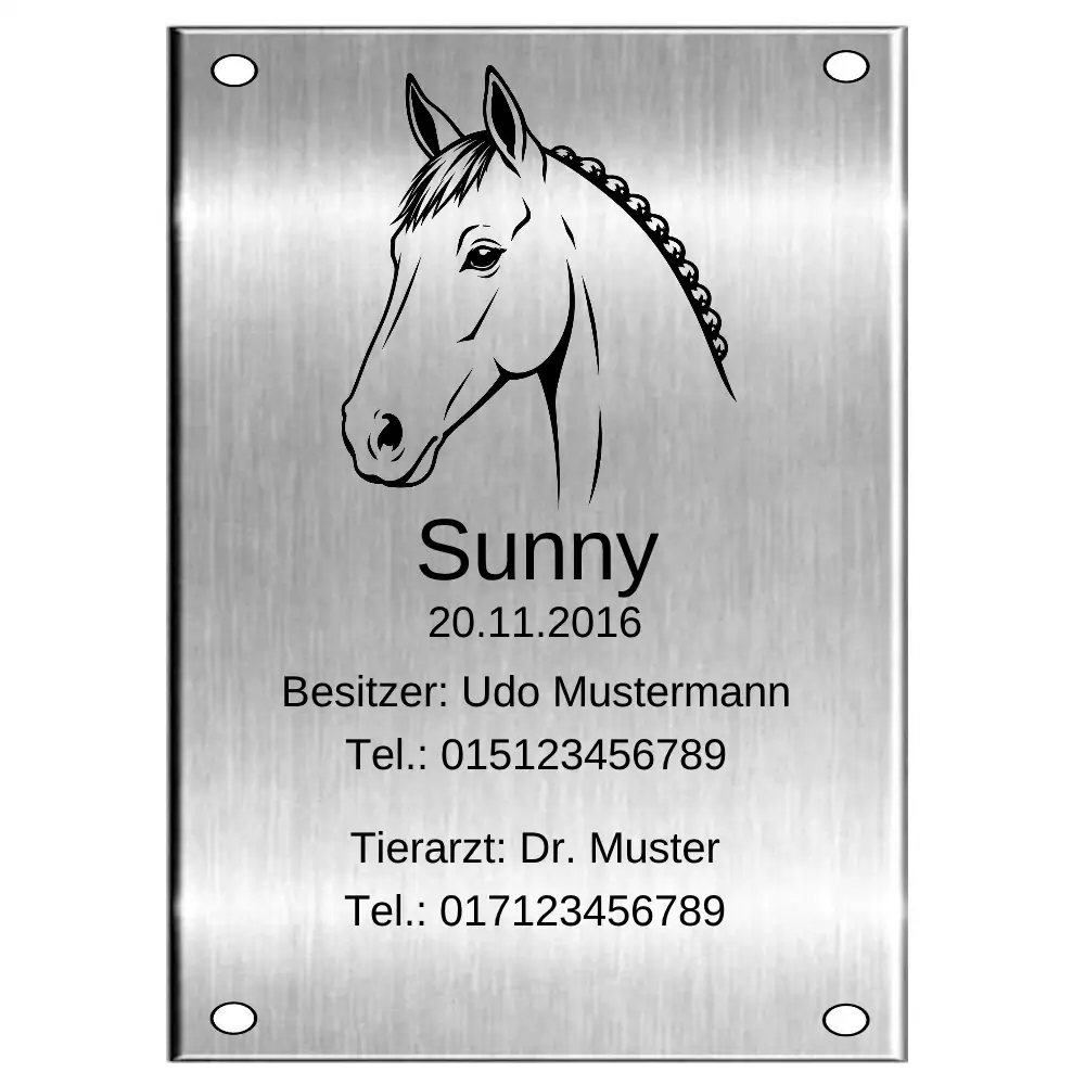 Edelstahl Pferde Boxenschild mit Gravur Maße: 125x175 mit 4 Bohrungen