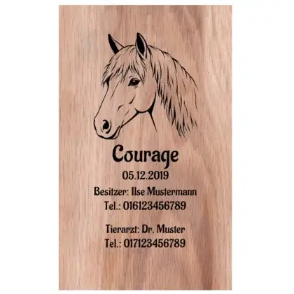 Pferdeboxenschild aus Holz (Eichenholz) mit Gravur Maße: 140x230x25 mm