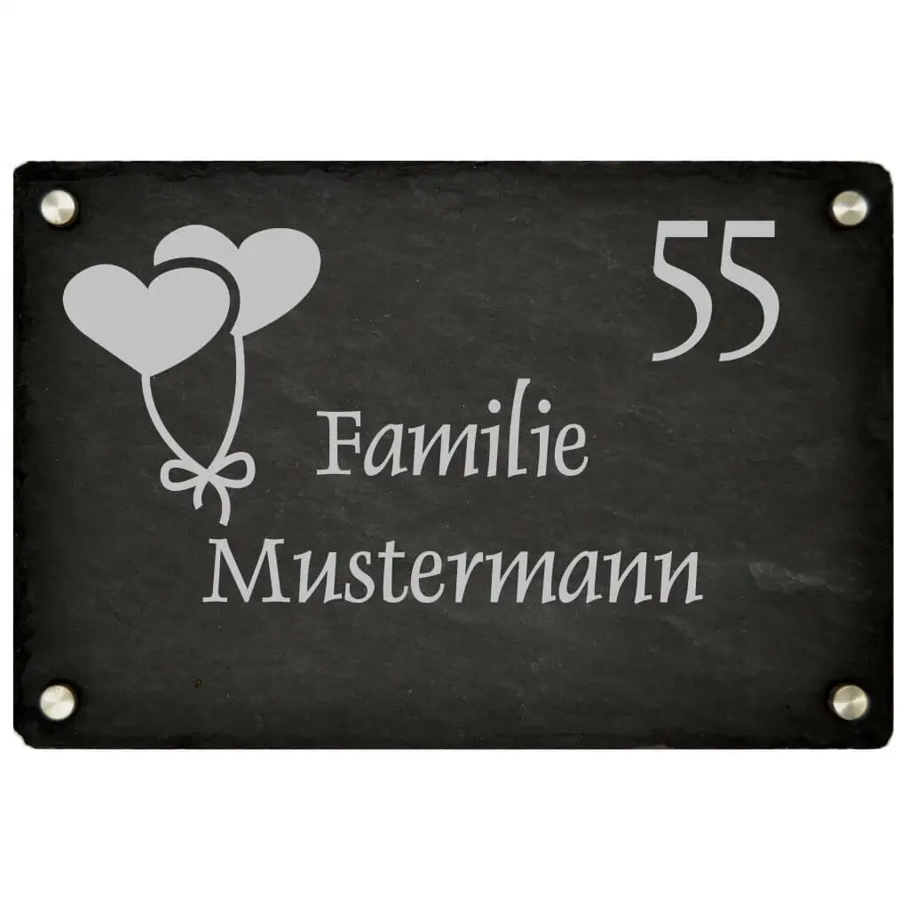Schieferschild mit Edelstahl-Wandabstandshaltern