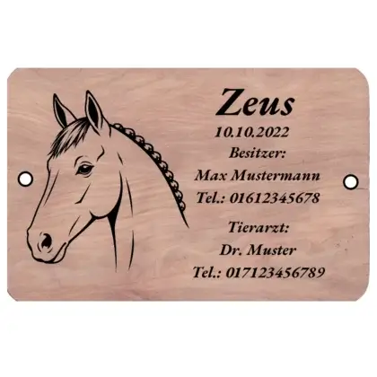 Schild für Pferdebox aus Holz mit Gravur Maße: 225x150 mm mit 2 Bohrungen