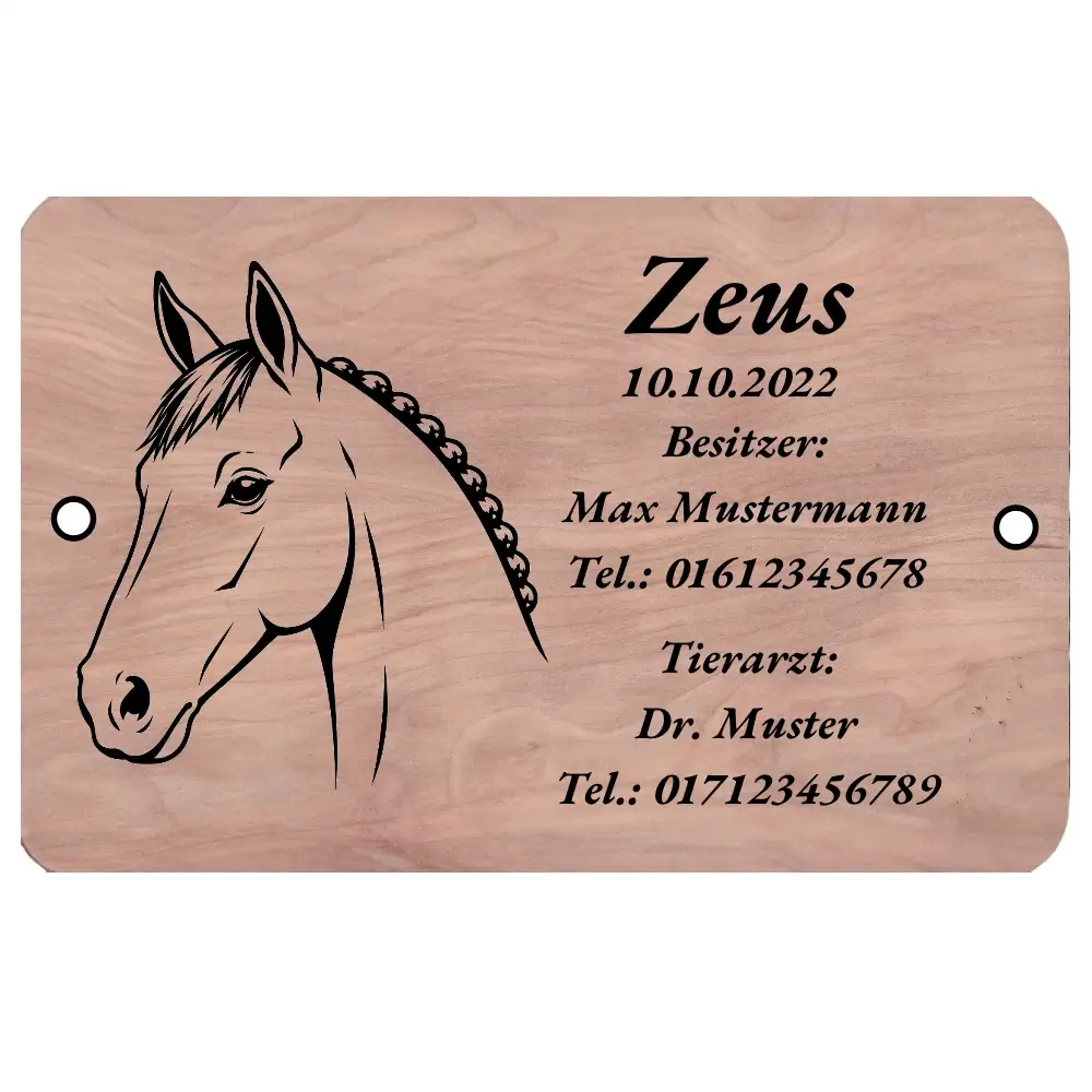 Schild für Pferdebox aus Holz mit Gravur Maße: 225x150 mm mit 2 Bohrungen