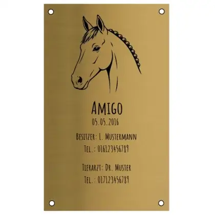 Stalltafel beschriften aus Edelstahl in Messingoptik Maße: 100x165 mm mit 4 Bohrungen