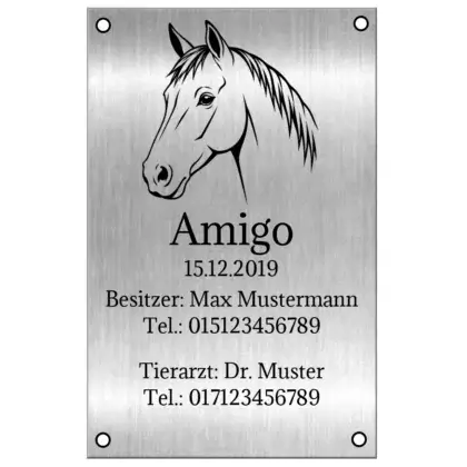 Boxen Namensschild für ein Pferd mit Gravur Maße: 110x170 mm mit 4 Bohrungen