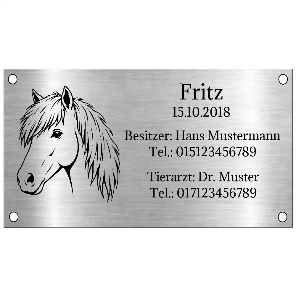 Pferdetafel Boxenschild mit Gravur Maße: 200x110 mm mit 4 Bohrungen
