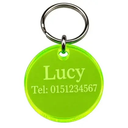 Acryl Hundemarke fluoreszierend in Grün D 40 mm mit Ring