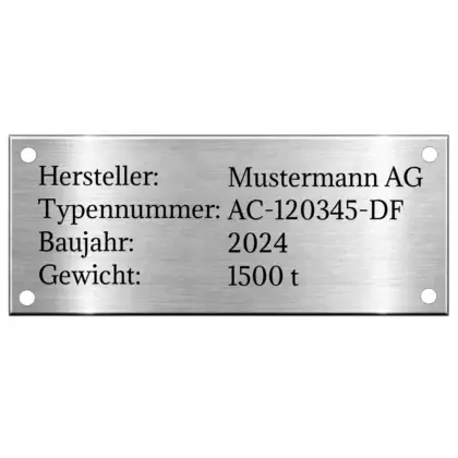 Typenschild nach Maß aus Edelstahl skalierbar 4 Bohrungen