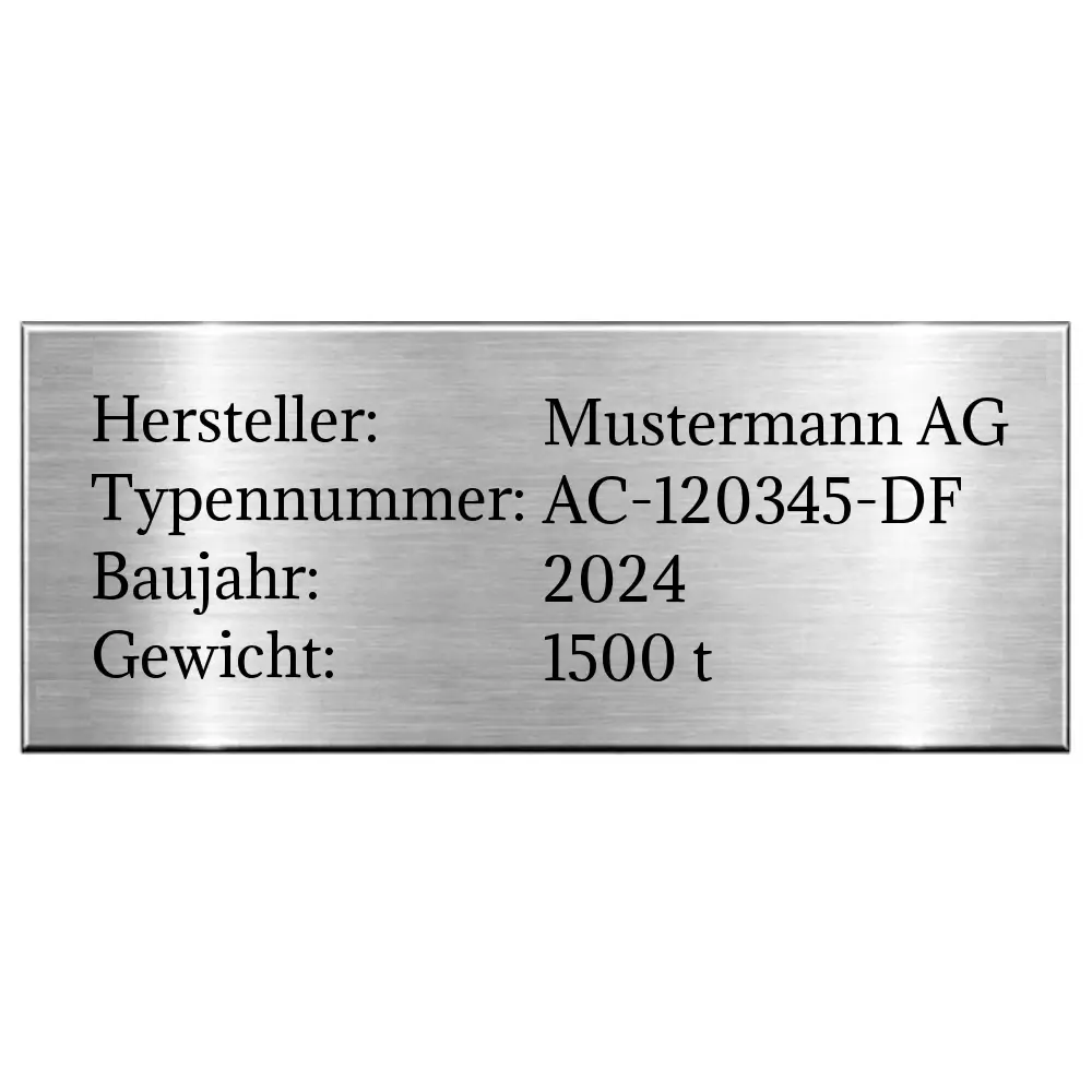 Typenschild nach Maß aus Edelstahl skalierbar