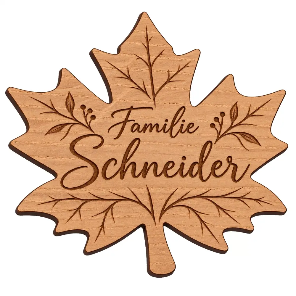 Ahornblatt Holz Untersetzer aus Eichenholz mit Gravur Maße: 125x120 mm Gravur