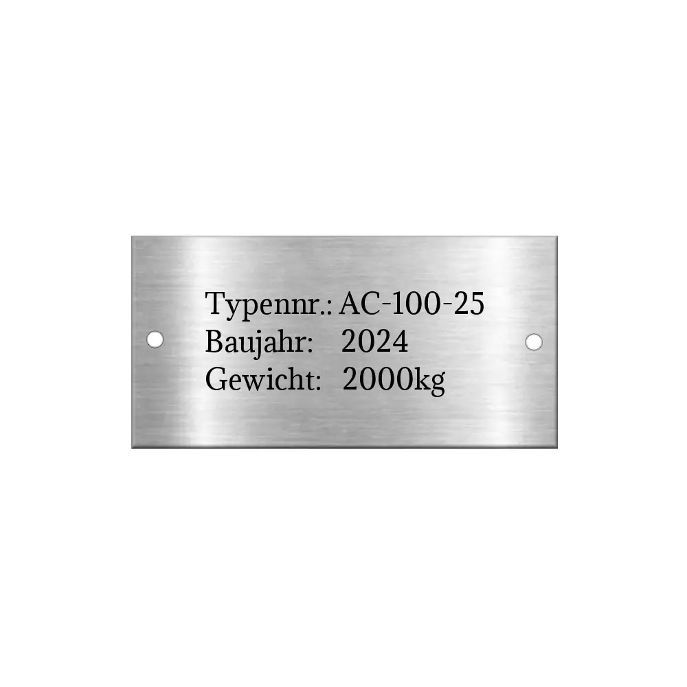 Kennzeichnungsschild aus Edelstahl mit Gravur Maße: 40x20 mm mit Bohrungen