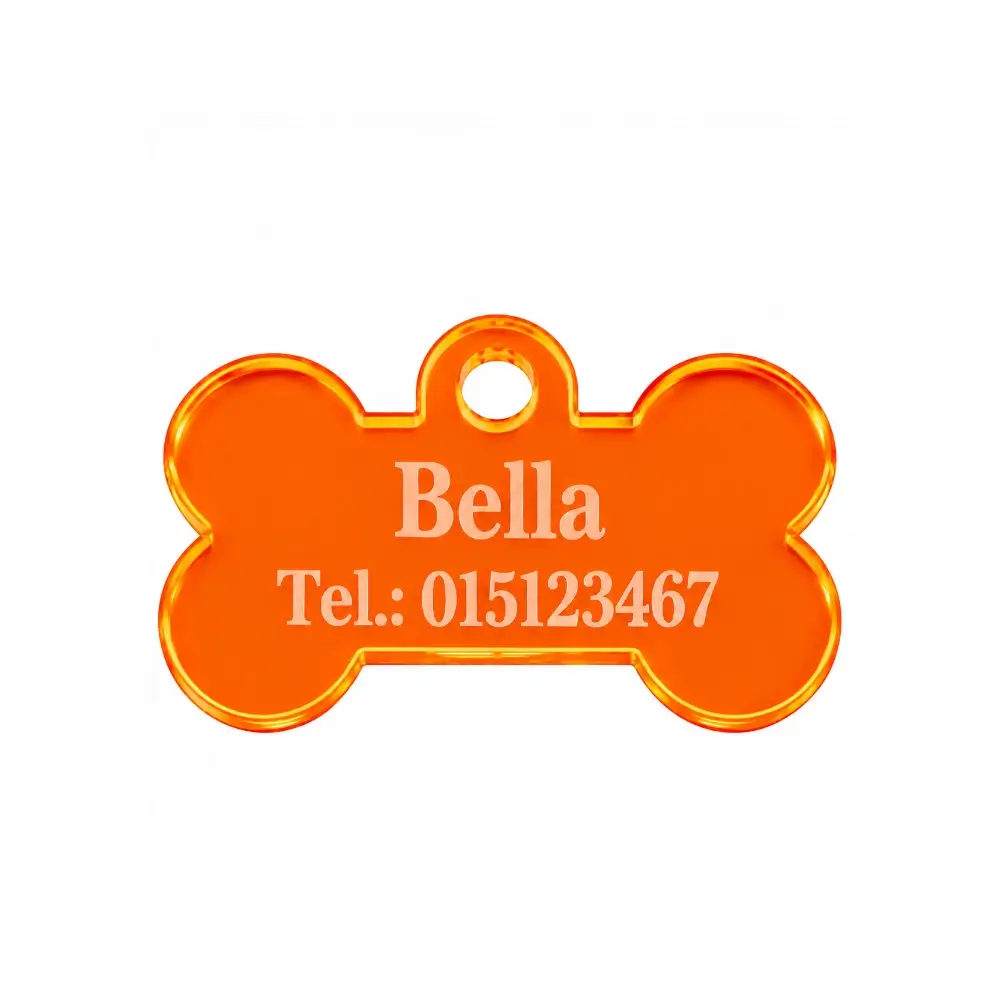 Personalisierte Acryl Hundemarke fluoreszierend in Orange Maße: 45x30 mm